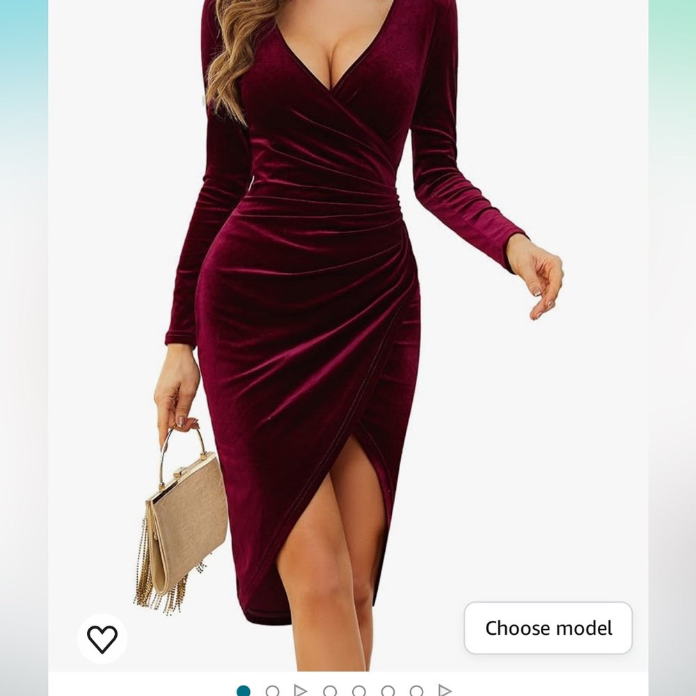 Women's Velvet Wrap Midi Dress in Burgundy